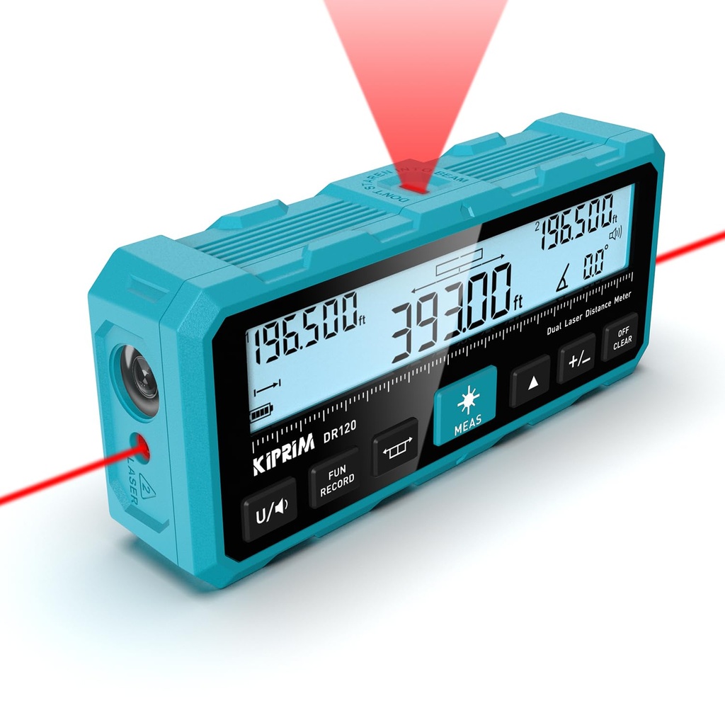 Kiprim 393ft Dual Laser Distance Meter with Bidirectional Laser Emission, Vertical Laser Mar