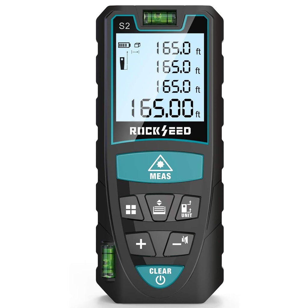 Laser Measure 100M/328ft,RockSeed Digital Laser Distance Meter with 2 Bubble Levels, Portable