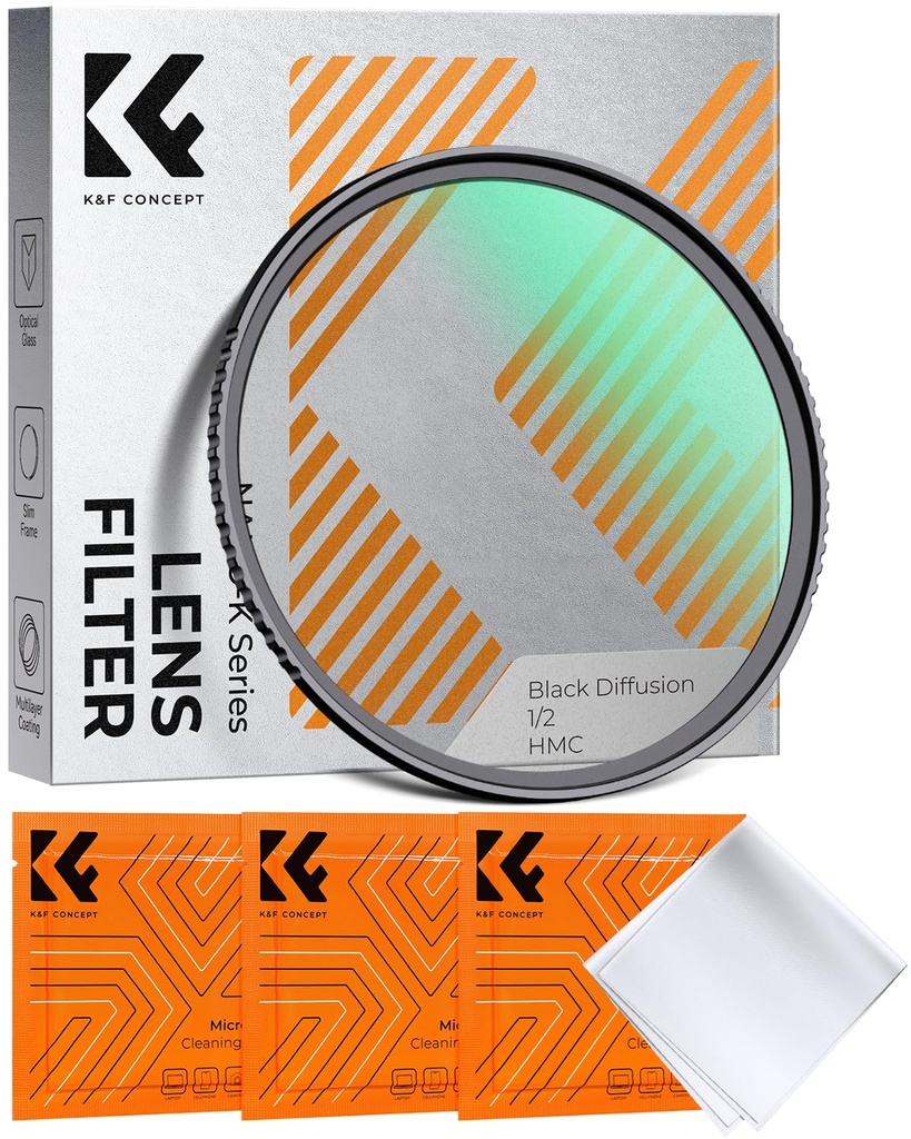 K&F CONCEPT 49mm Black Diffusion 1/2 Filter Mist Soft Glow Diffuser Lens Filters 