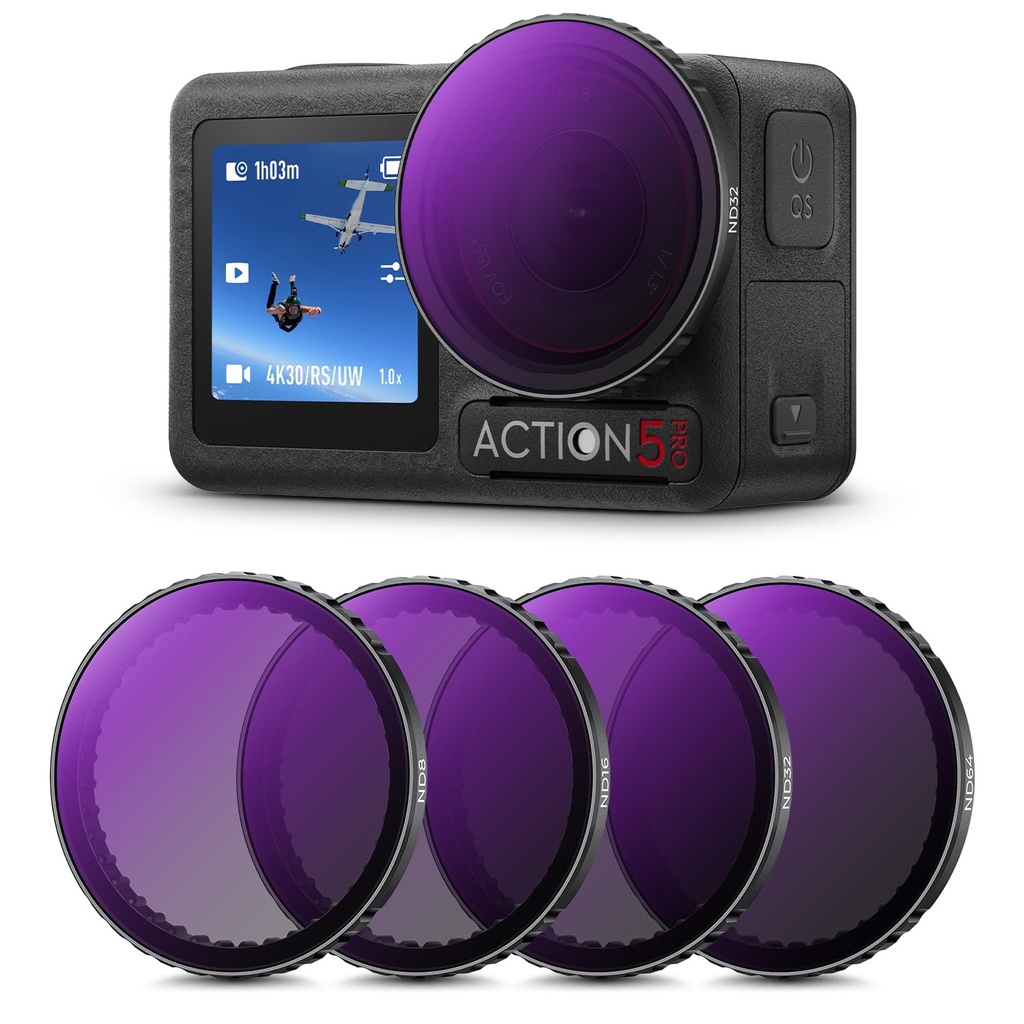 K&F Concept Snap-on ND8, ND16, ND32, ND64 Filter Set for DJI Osmo Action 5 PRO/DJI Osmo 