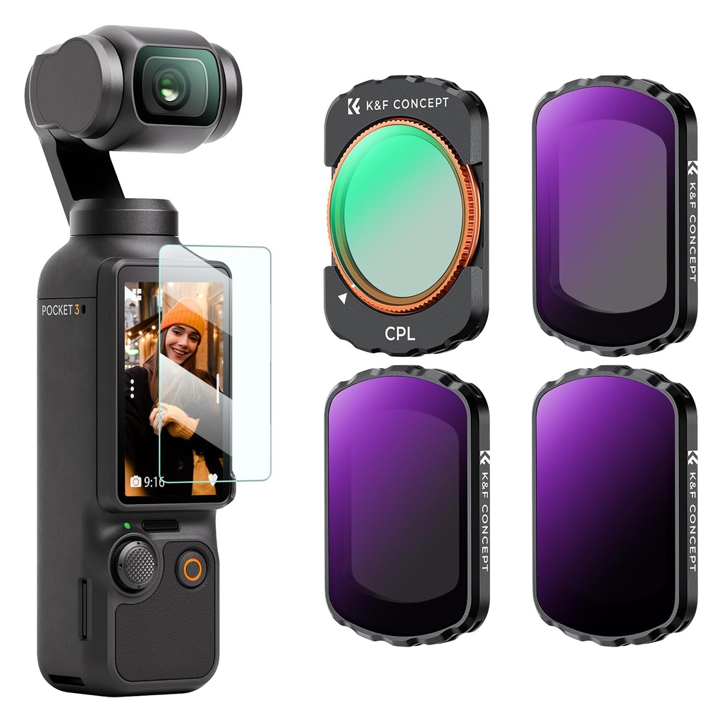 K&F CONCEPT CPL+ ND16 + ND64 + ND256 Compatible with DJI Osmo Pocket 4/3, 4-pack Magnetic 