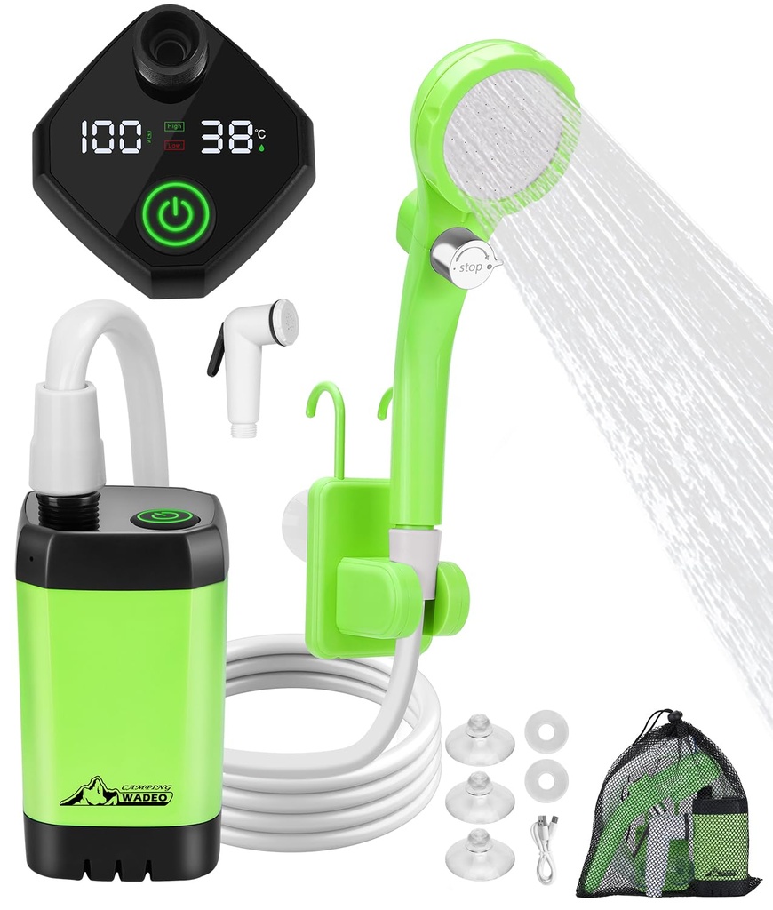 WADEO Portable Camping Shower, [6000mAh] Rechargeable Battery Shower Pump, LED Display