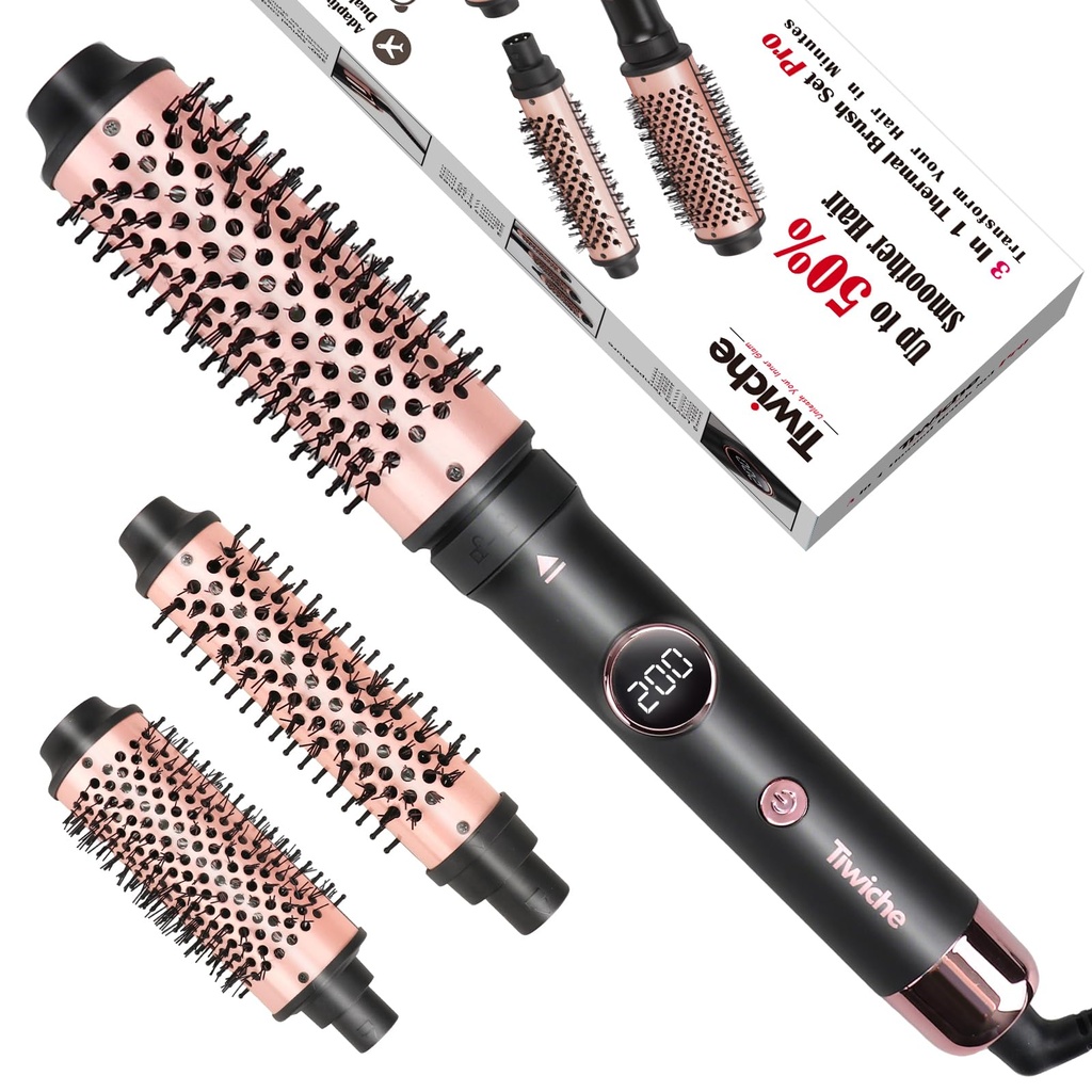Tiwiche Thermal Brush Set, 3-in-1 Non-Blowing Heated Round Brush with Adjustable Temp, Fast