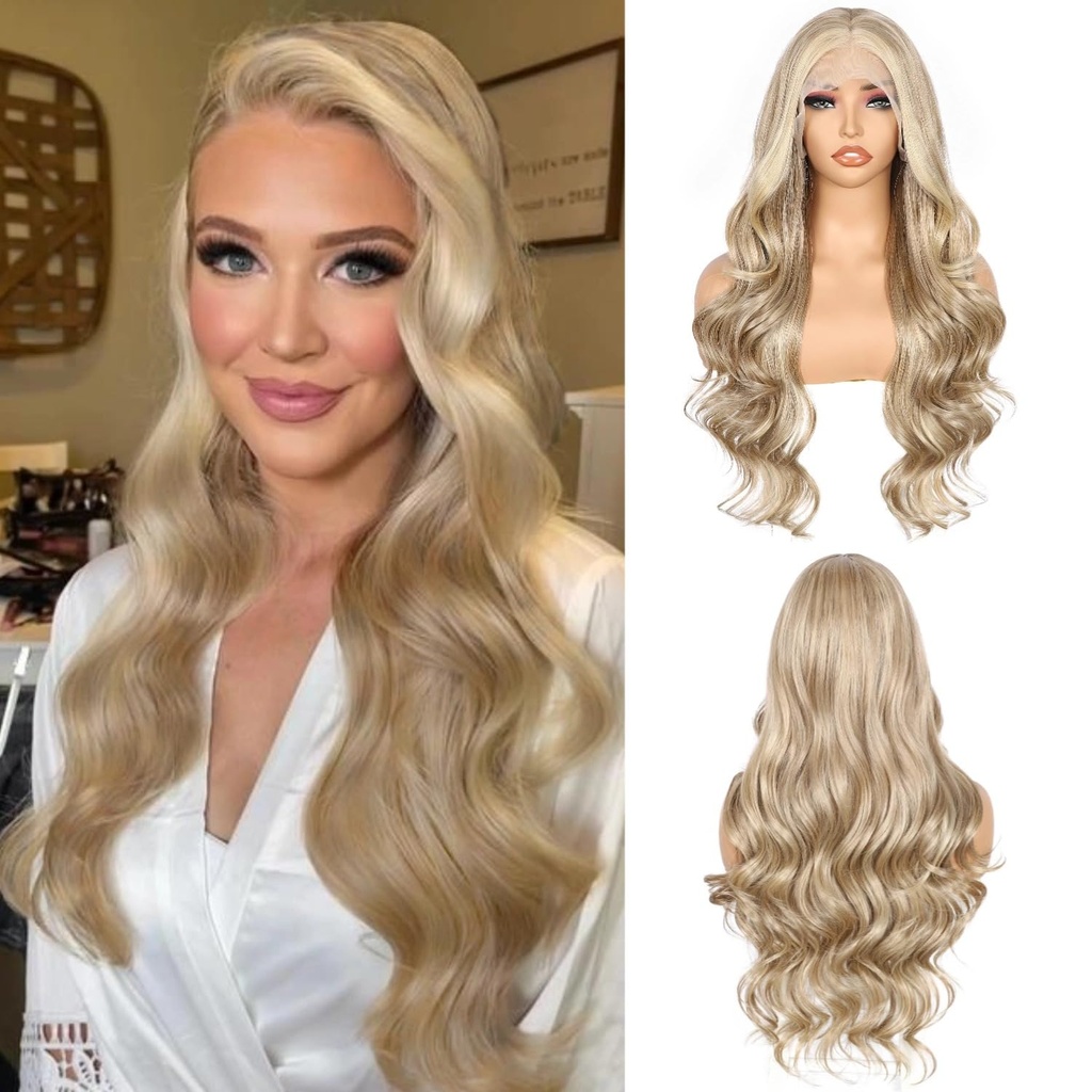 Sapphirewigs 13x4 Lace Front Wig Milk Tea Blonde Body Wave Synthetic Lace Front Wigs for Wo