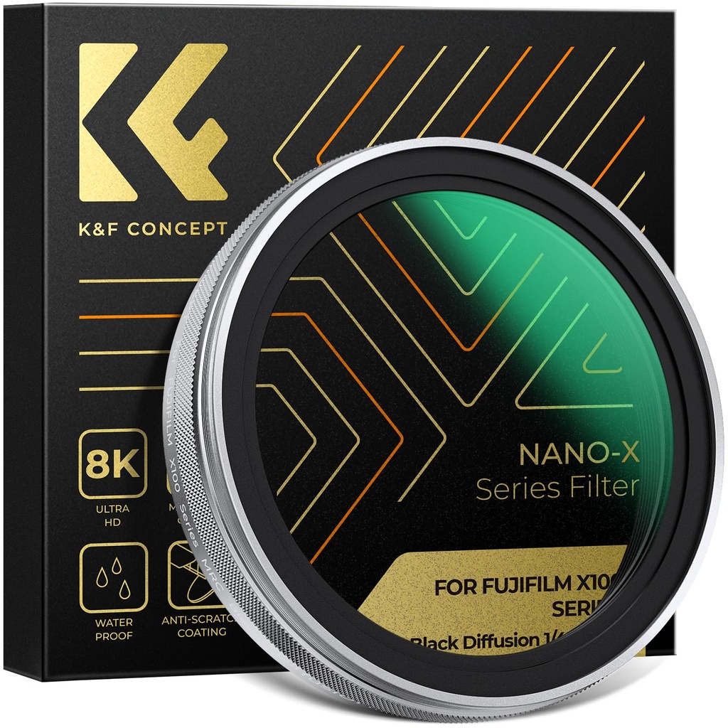 K&F CONCEPT 1/4 Black Diffusion Filter compatible with Fujifilm X100 Series, Mist Soft Glow