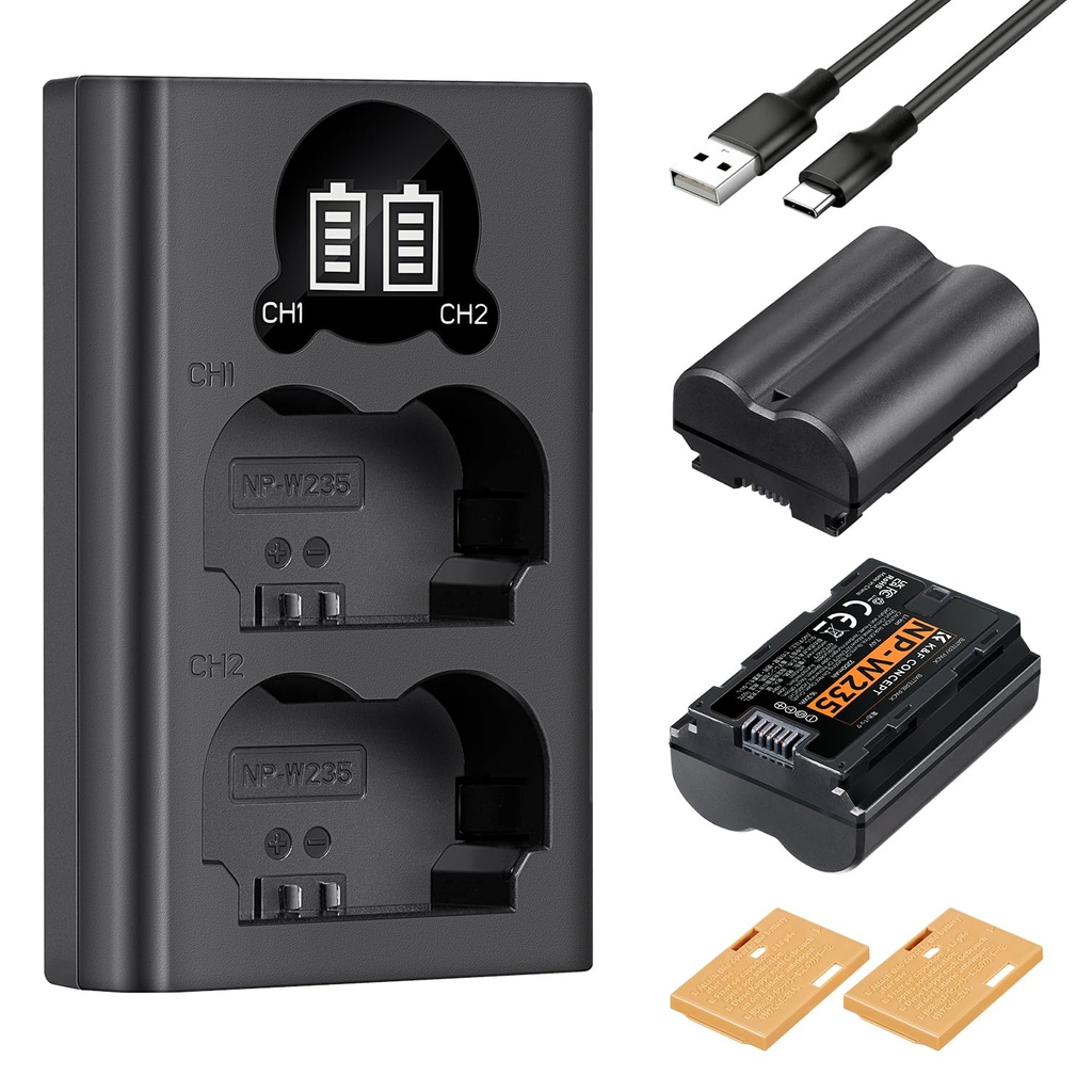 K&F CONCEPT NP-W235 Camera Battery Charger Set for Fuji NP-W235 Battery with Dual Slot Char