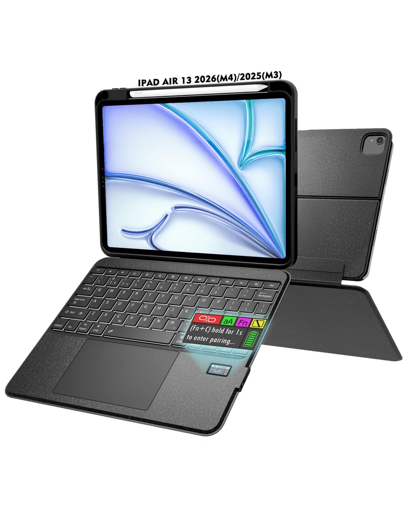 Doohoeek Bluetooth Keyboard Case w/LCD Screen Display for iPad Air 13 Inch 2026(M4)/2025(M3