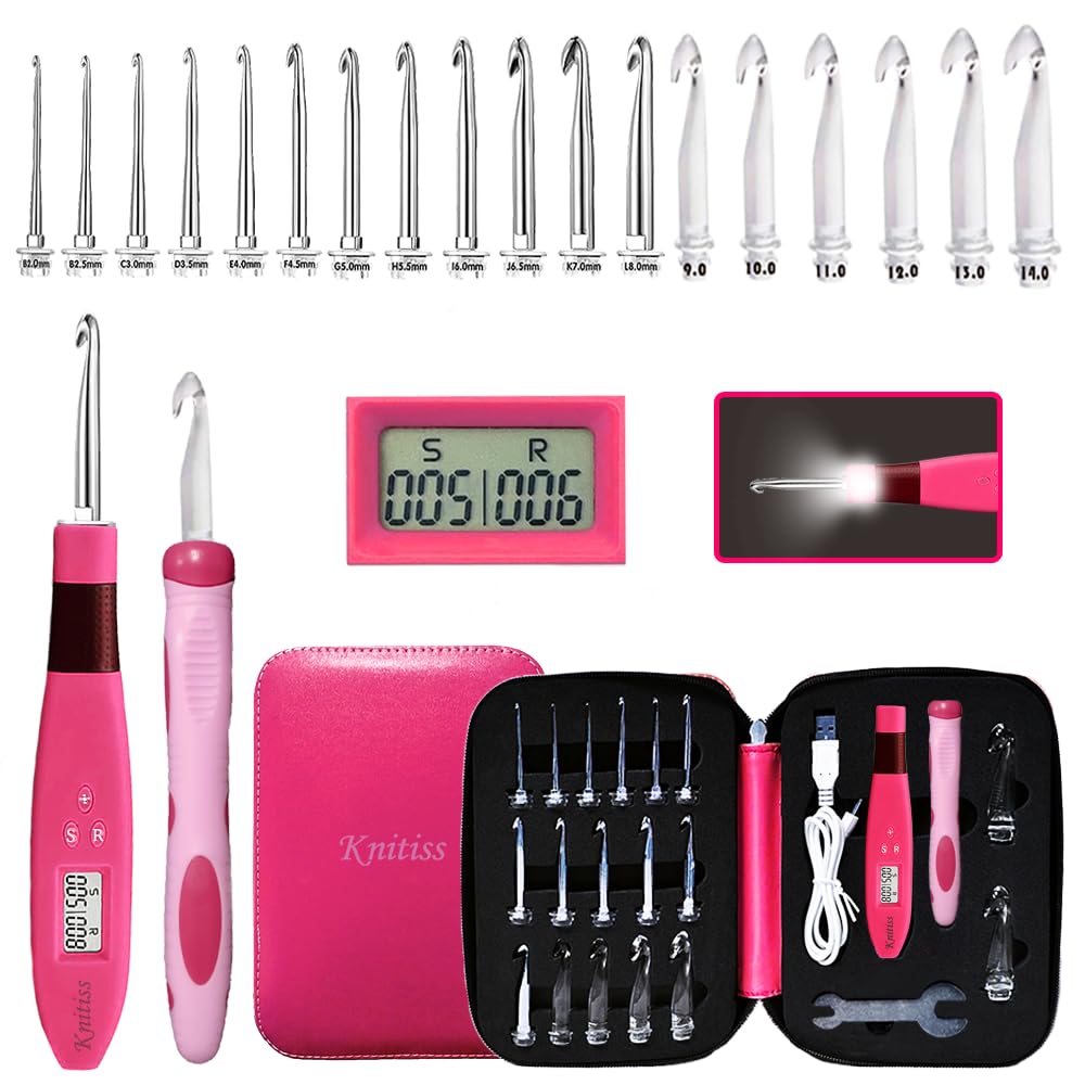 Knitiss Counting Crochet Hook Set Digital Crochet Hooks Set, Light Up Crochet Hooks for Sti
