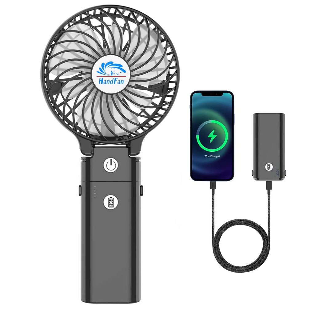 HandFan Portable Handheld Fan, 2 in 1 Hand Fan, 5200mAh Rechargeable Battery Operated, Pers