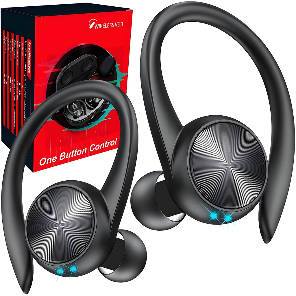 Wireless Earbuds, 60H Playtime LED Display Wireless Ear buds with Earhooks HiFi Stereo Deep