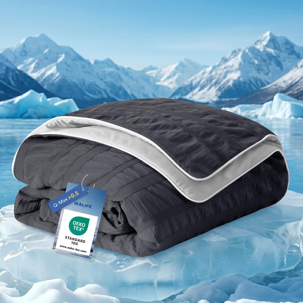 IKALIFE Seersucker Cooling Blanket, Q-Max>0.5 Soft Lightweight Cool Blanket for Hot Sleeper
