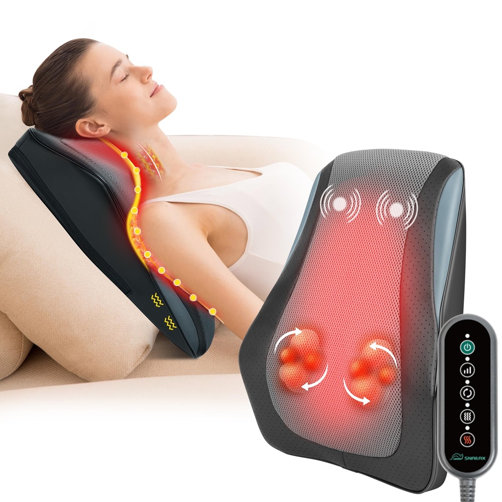 Snailax Shiatsu Back and Neck Massager with Heat, Deep Tissue 4D Kneading Massage with Adju