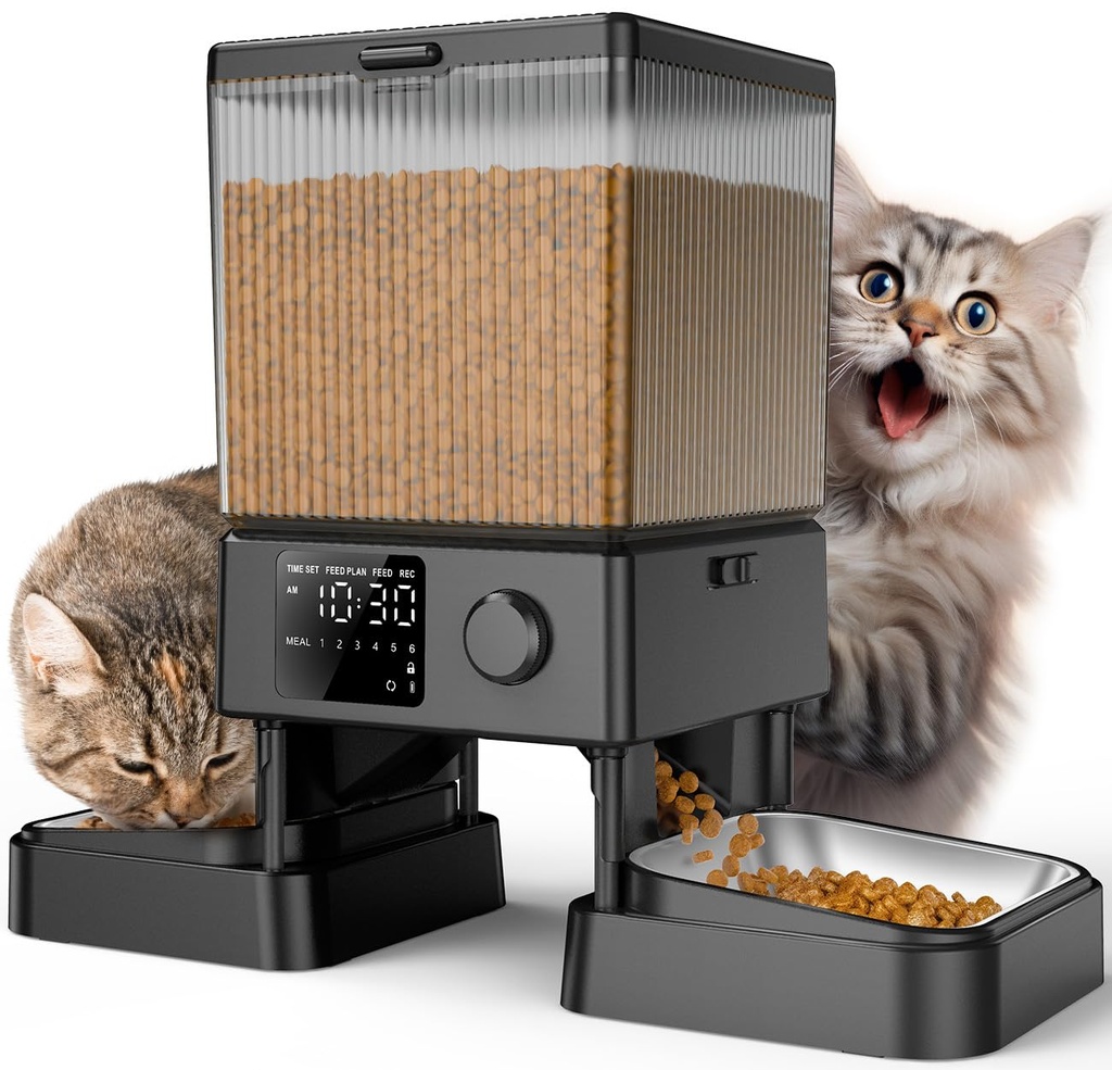 oneisall 5L Automatic Cat Feeder with Timer for 2 Cats, Knob Model Automatic Feeders for Ca