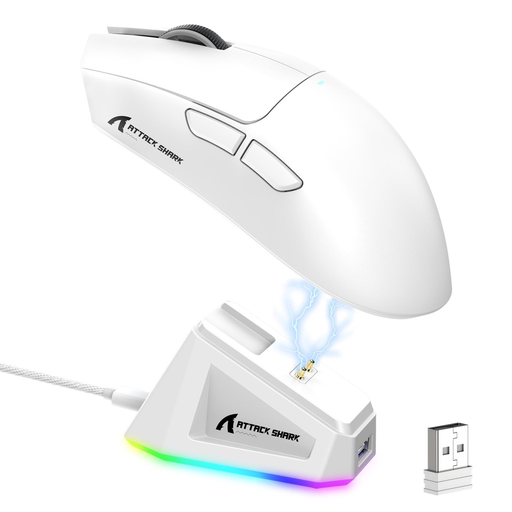 LexonElec ATTACK SHARK X11 Wireless Gaming Mouse with RGB Magnetic Charging Dock, PixArt PA
