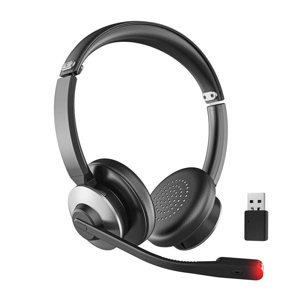 Wireless Headset with Microphone, Bluetooth V5.3 Headset, AI Noise Canceling Mic & USB