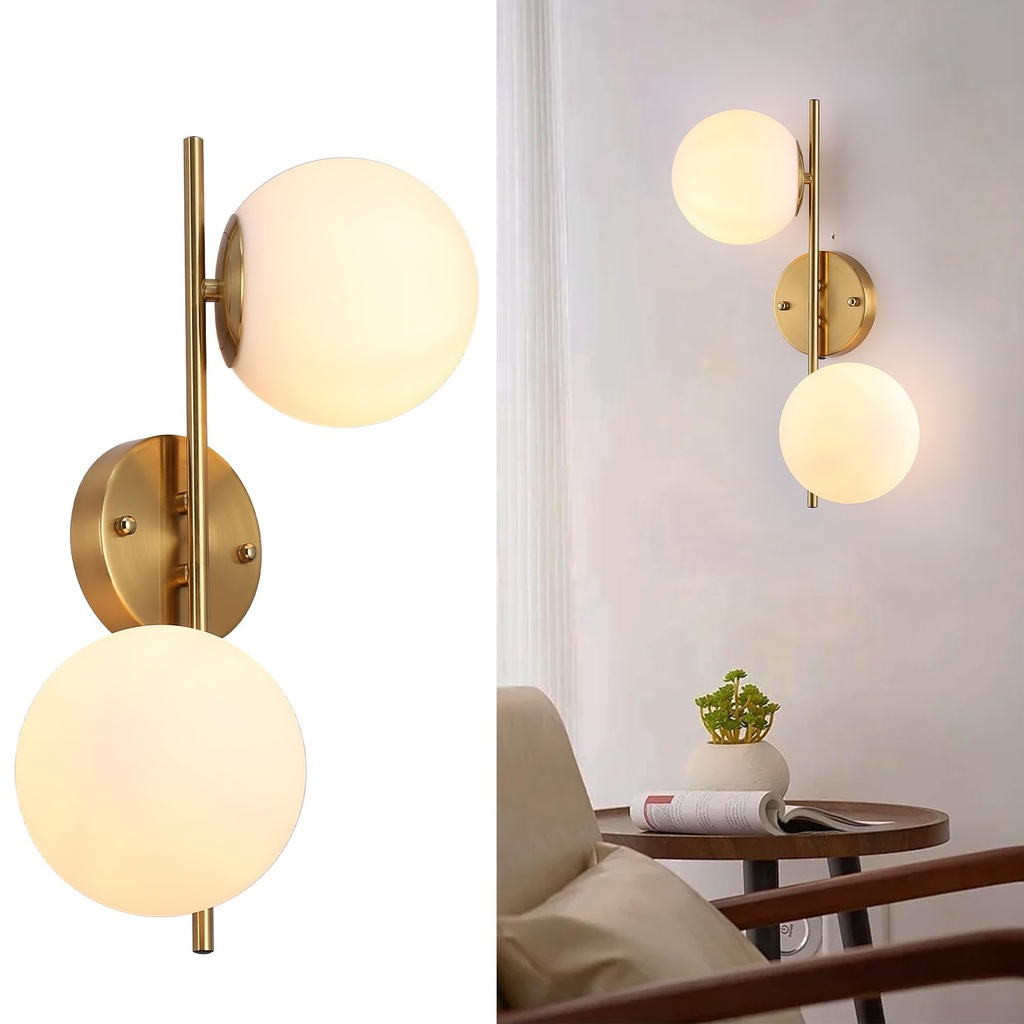 SUNLLOK Modern Double Globe Round Ball Design Wall Lamp, Gold Base Farmhouse Rustic Wall