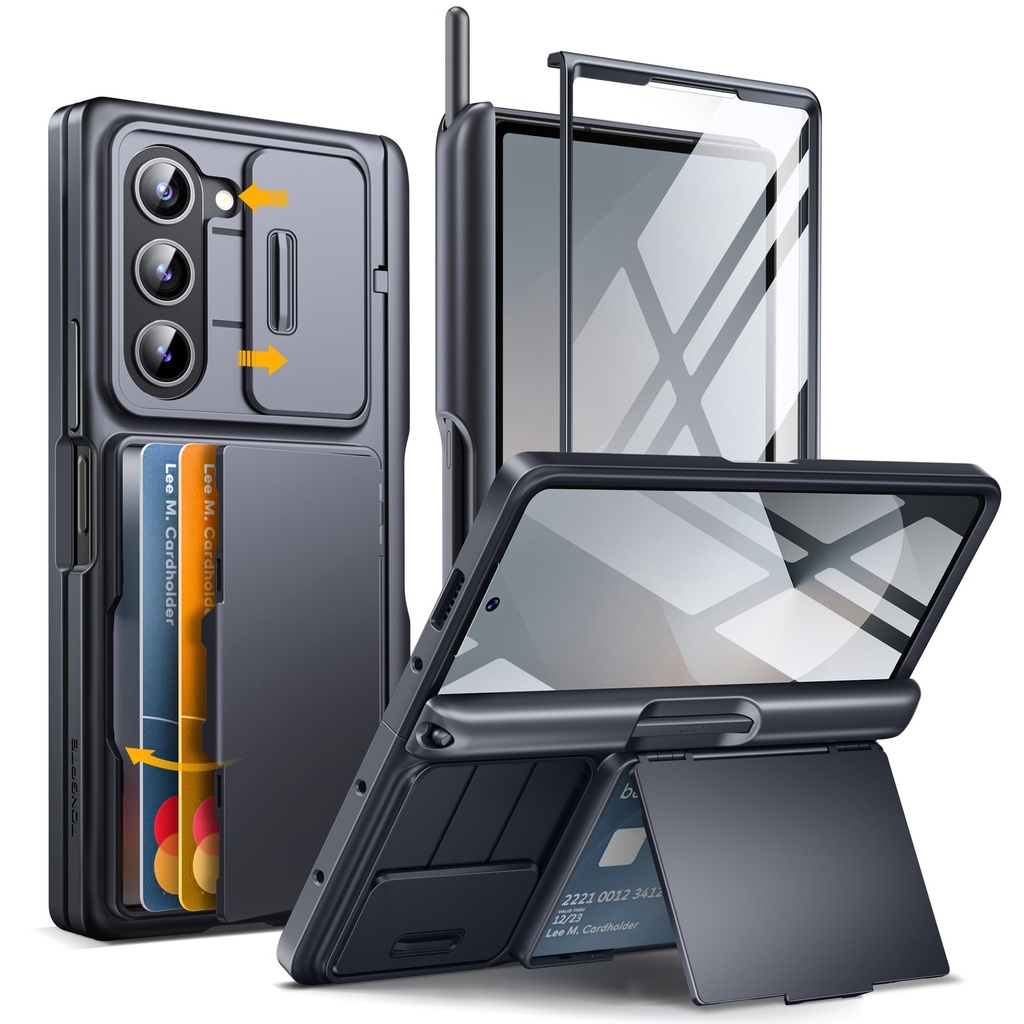 Tongate for Z Fold 6 Case, [with Card Holder & S Pen Holder] Glass Screen Protector