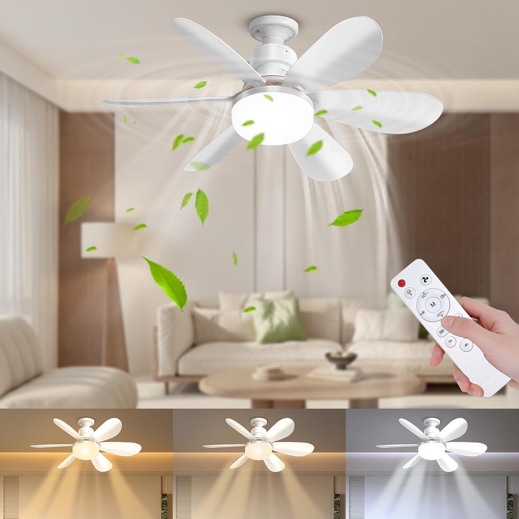 DBFAIRY 52cm Ceiling Fans with Lights, E27 Base Screw in Small Ceiling Fans Lights