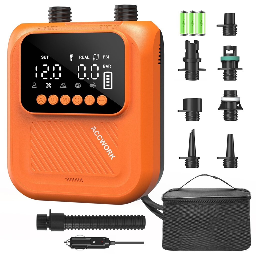 Accwork Electric SUP Pump, 20PSI Rechargeable Paddle Board Pump with 5 Modes, Dual-Stage In