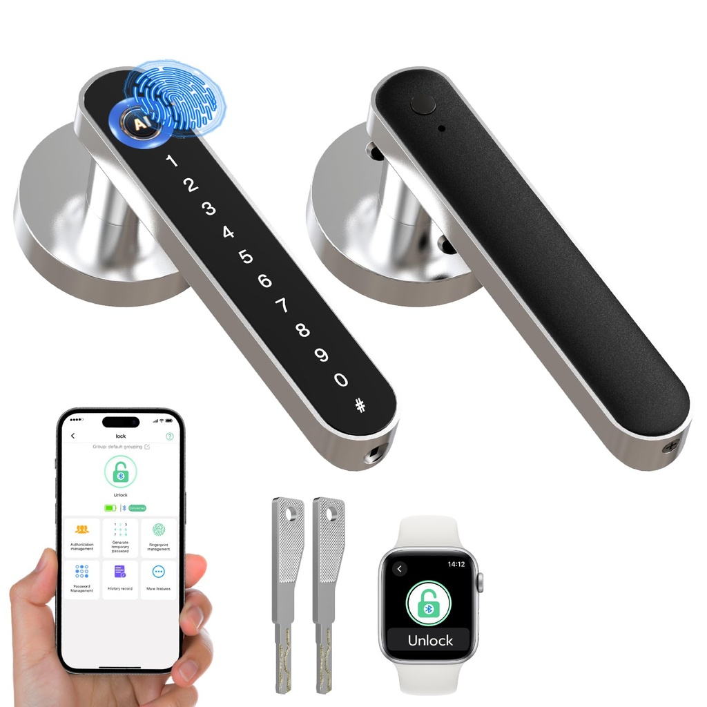 Anweller 5-in-1 Smart Door Lock,Fingerprint Door Lock with Code APP Keyless Entry Smart Lock