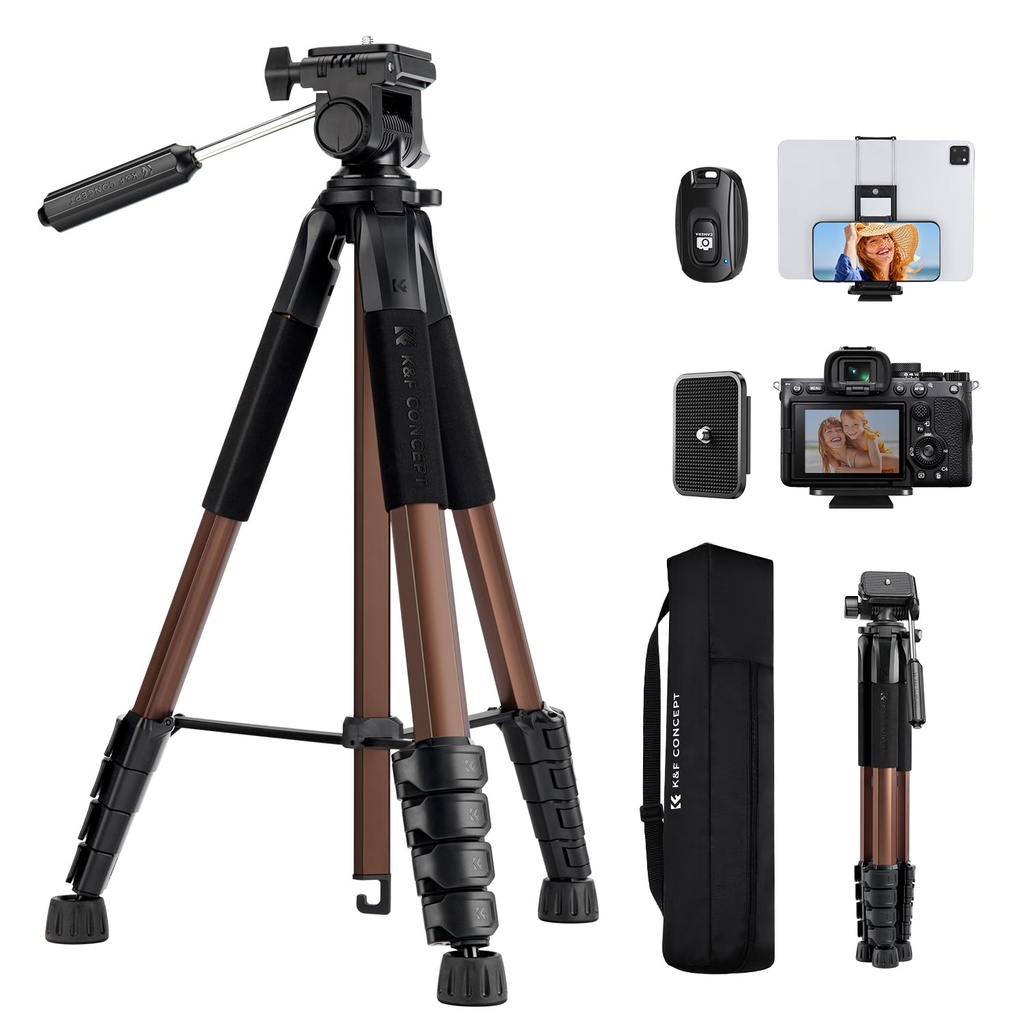 190cm/75'' K&F CONCEPT Compact Tripod for DSLR Camera, Camera Tripod for Canon Nikon Sony 