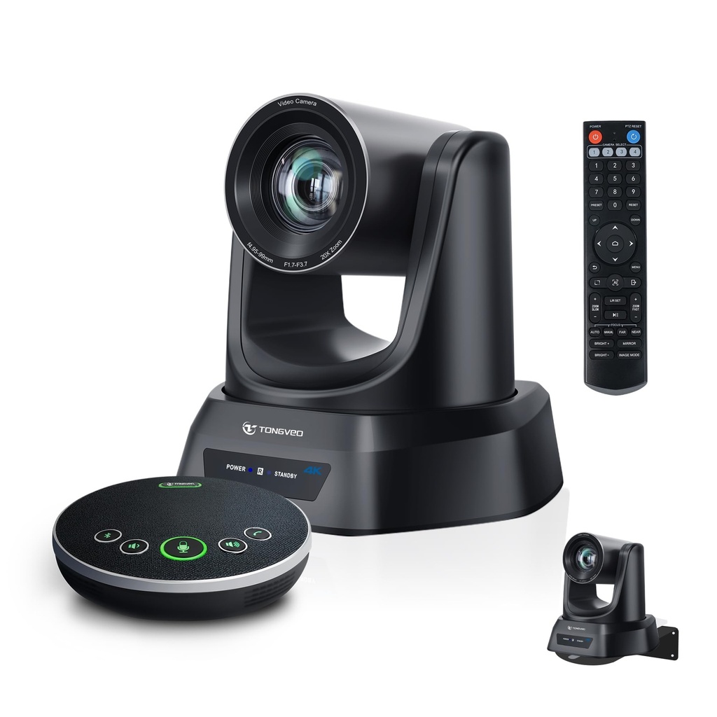 TONGVEO 4K AI Auto Tracking PTZ Conference Camera System with Bluetooth Speakerphone 