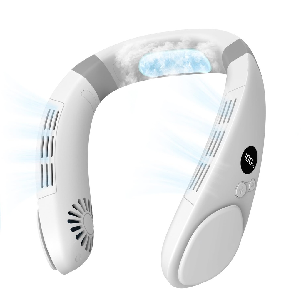 PluvoFan 6000mAh Neck Fan with Cooling Plate Cold Compress Bladeless Portable Quiet Air Con
