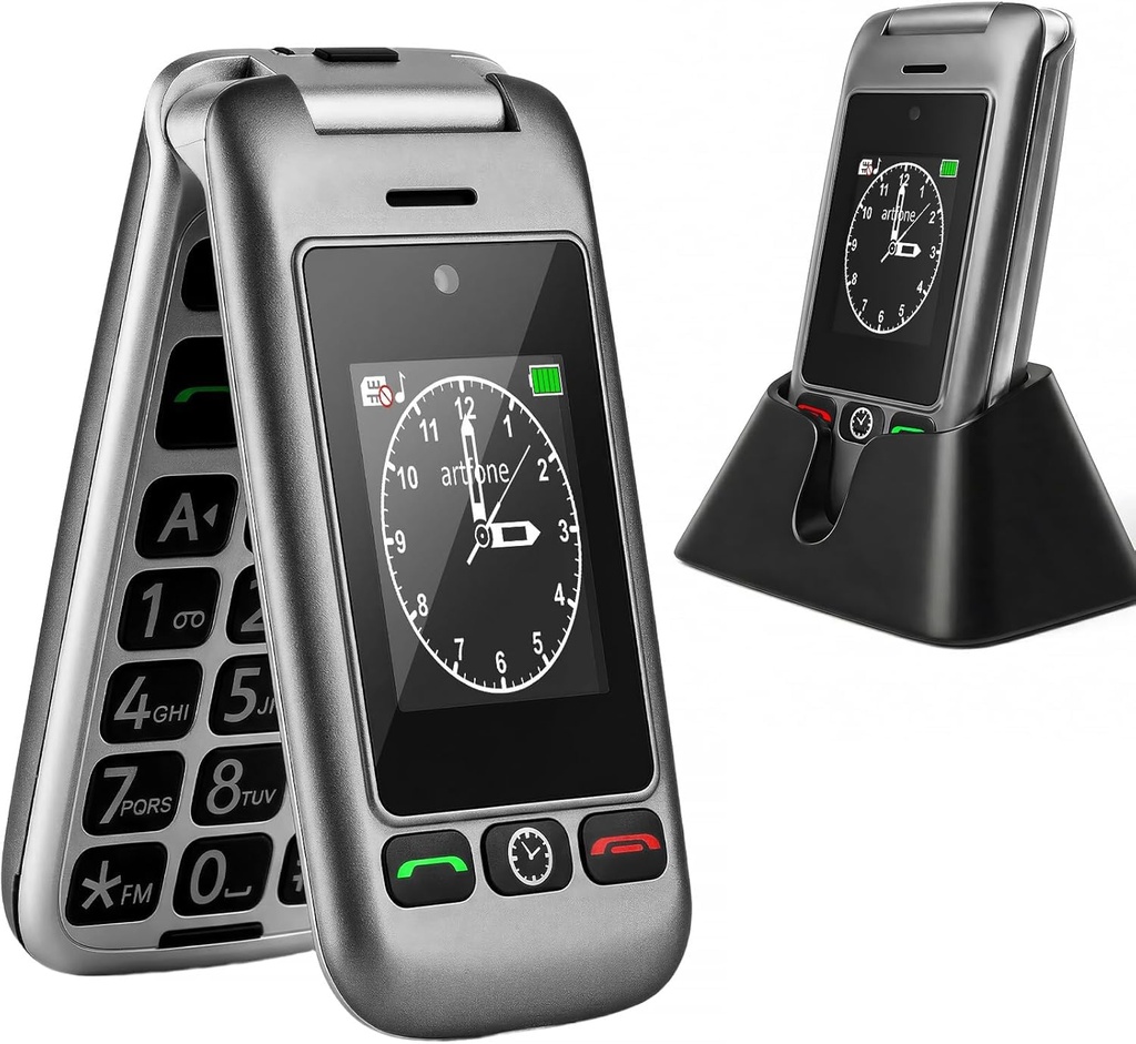 artfone G6 4G Flip Phone for Seniors, Unlocked with Dual Screens, Time Reporting