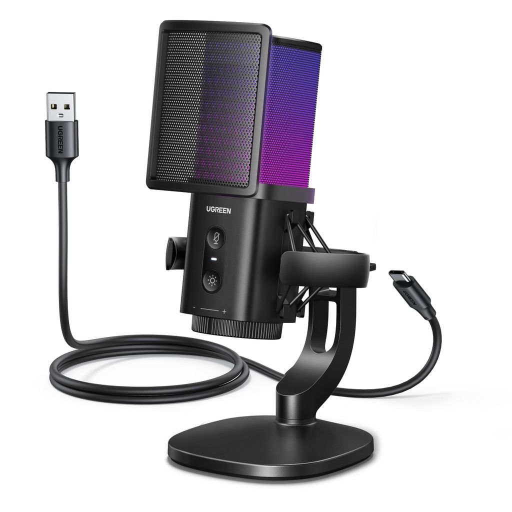 UGREEN USB Gaming Microphone, 96kHz/24bit, DSP Noise-Reduction, Real-Time Monitoring & Gain