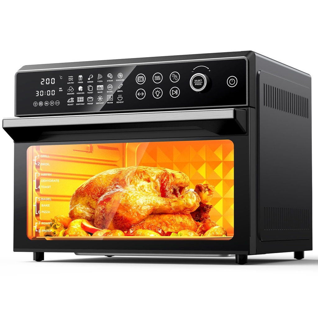 30L Air Fryer Oven, 18 in 1 Presets Dual-Cook Function Air Fryer, 360°Hot Air Circulation