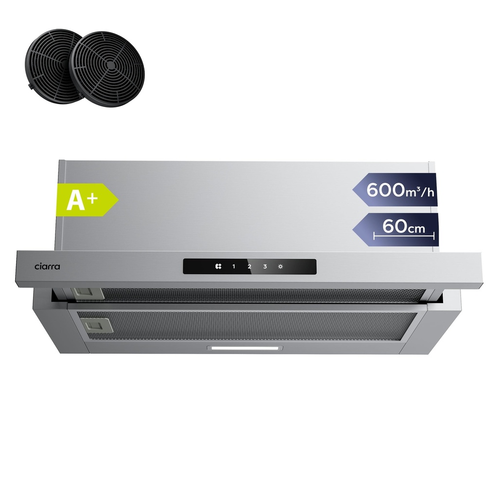 CIARRA CBCS6909A Telescopic Cooker Hood 60cm 600m/h Ducted&Recirculation Built-in Extractor