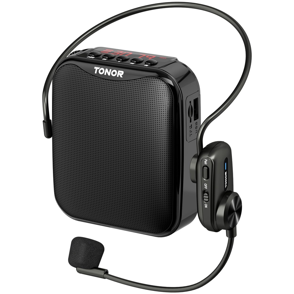 TONOR Voice Amplifier with Wireless Headset Microphone, 11h Duration Rechargeable, LED Disp