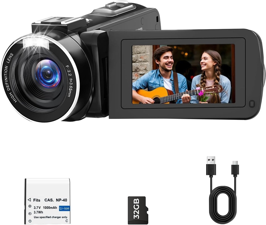 Camcorder Video Camera 2.7K for YouTube Cam Corder 48MP 18X Digital Zoom Video Recorder 