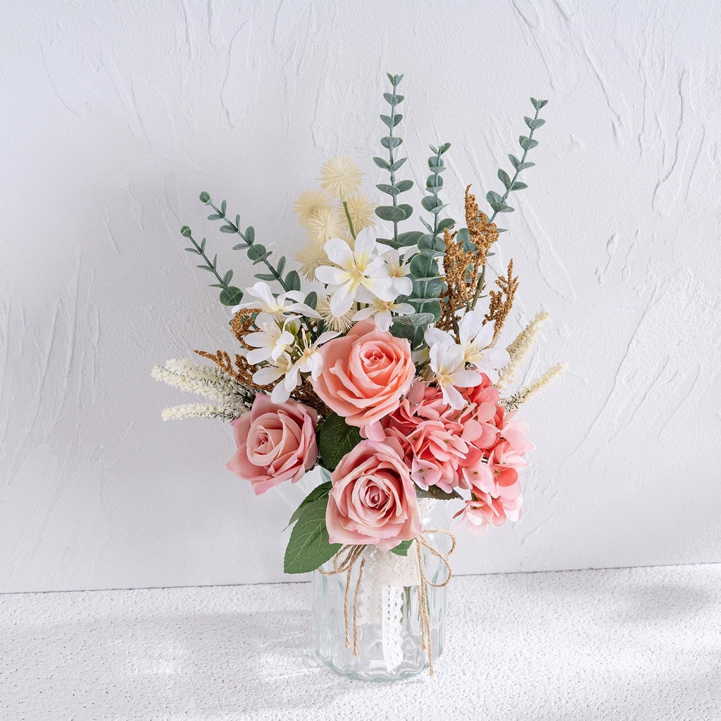Yorkmills Artificial Pink Hydrangea with Vase for Home Spring Decor, Realistic Faux Roses f