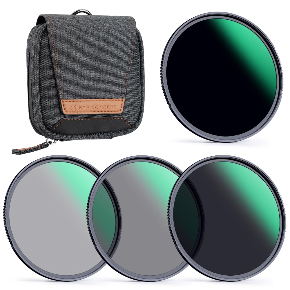 K&F CONCEPT 77mm ND4, ND8, ND64, ND1000 Lens Filter Kit for Camera Lens+ Filter Pouch (Nano-