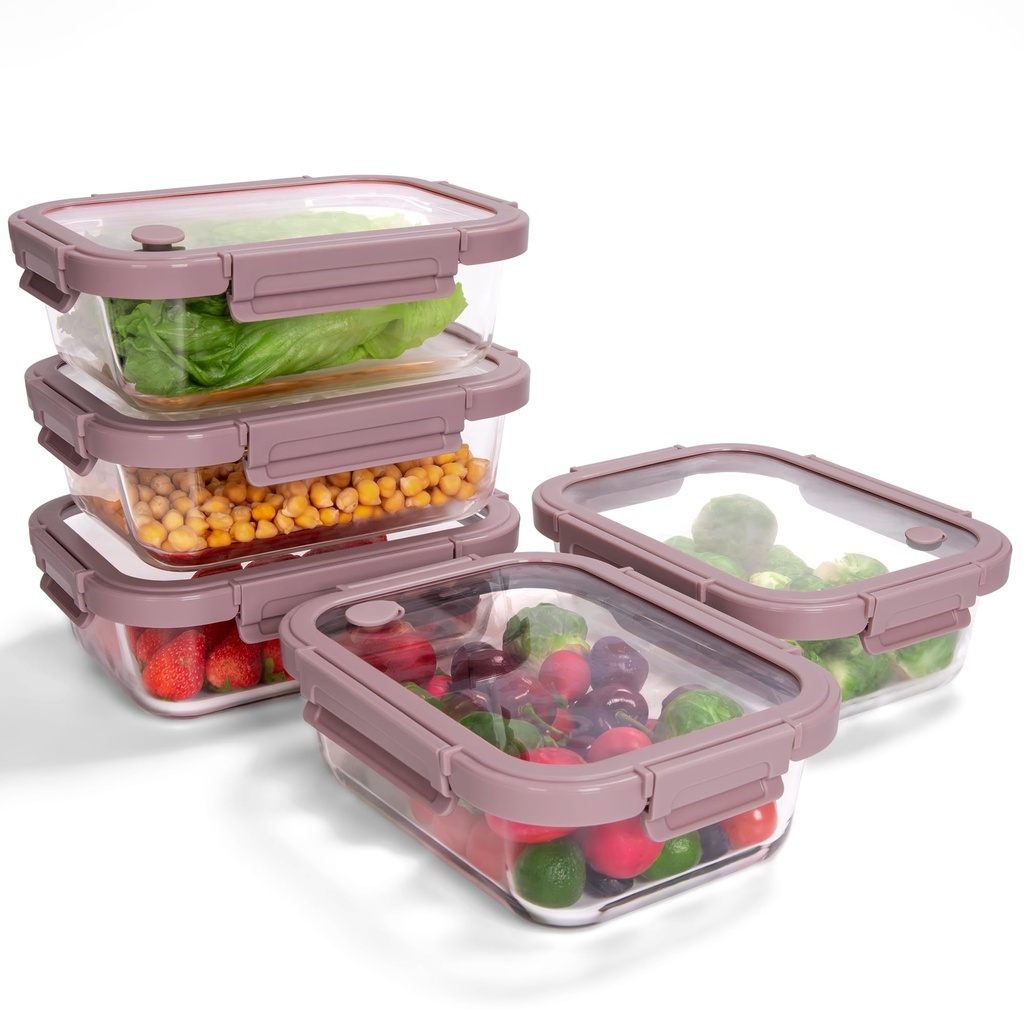BOROHOUSE 2-Pack Glass Food Storage Containers with Tempered Lids (630ml/2.7cup) - Airtight