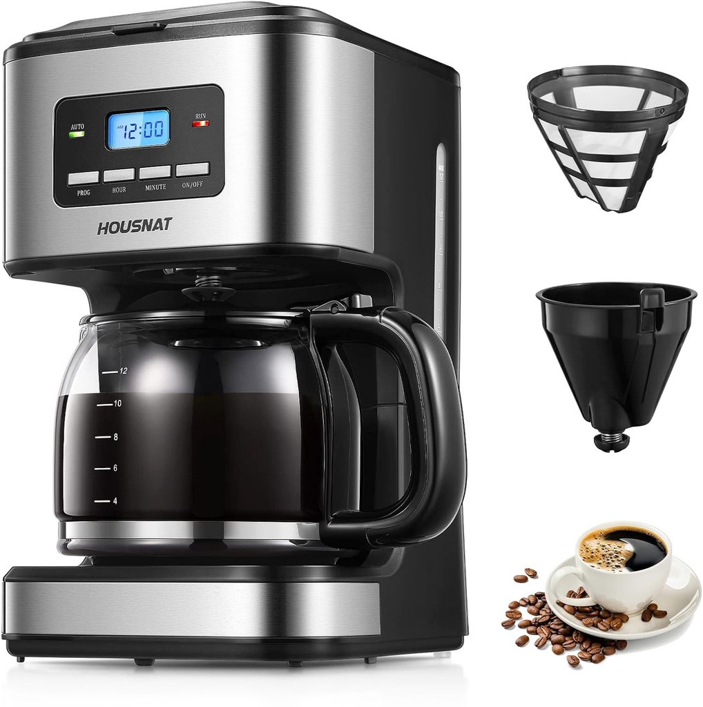 HOUSNAT Filter Coffee Machine, Programmable Drip Coffee Maker, Advanced Showerhead Technolo