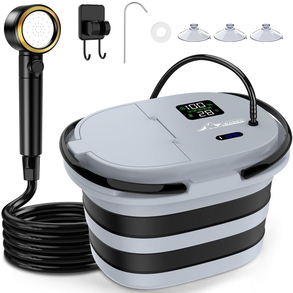 WADEO 2026 New Portable Shower, [Innovative Leak-Proof Bucket + Pump in One] [13000mAh] Rec
