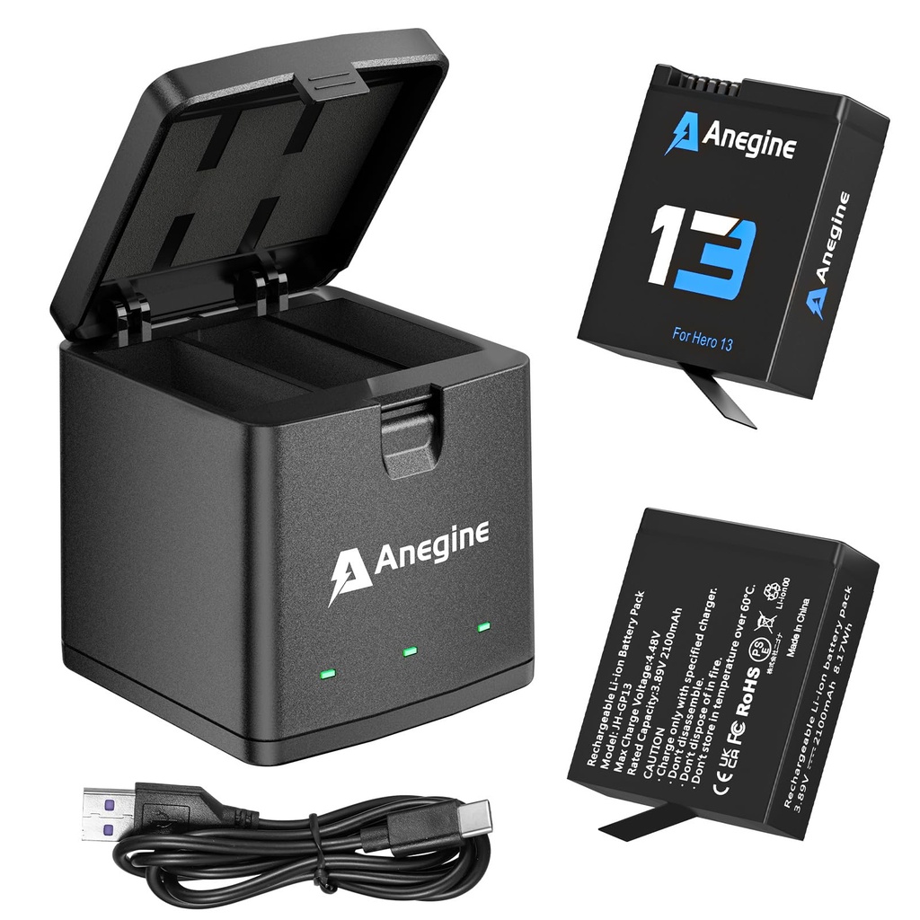 Anegine Hero 13 Battery 2100mAh and LED 3-Slot Storage Charger for Hero 13 Black Enduro