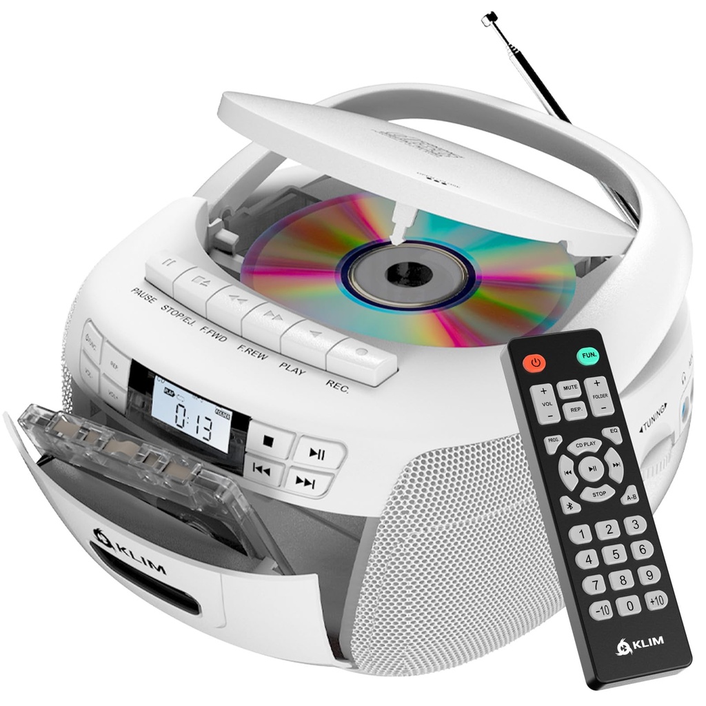 KLIM CD Player with Cassette, Cassette Player & Recorder, Radio with CD, AM/FM Radio & USB,