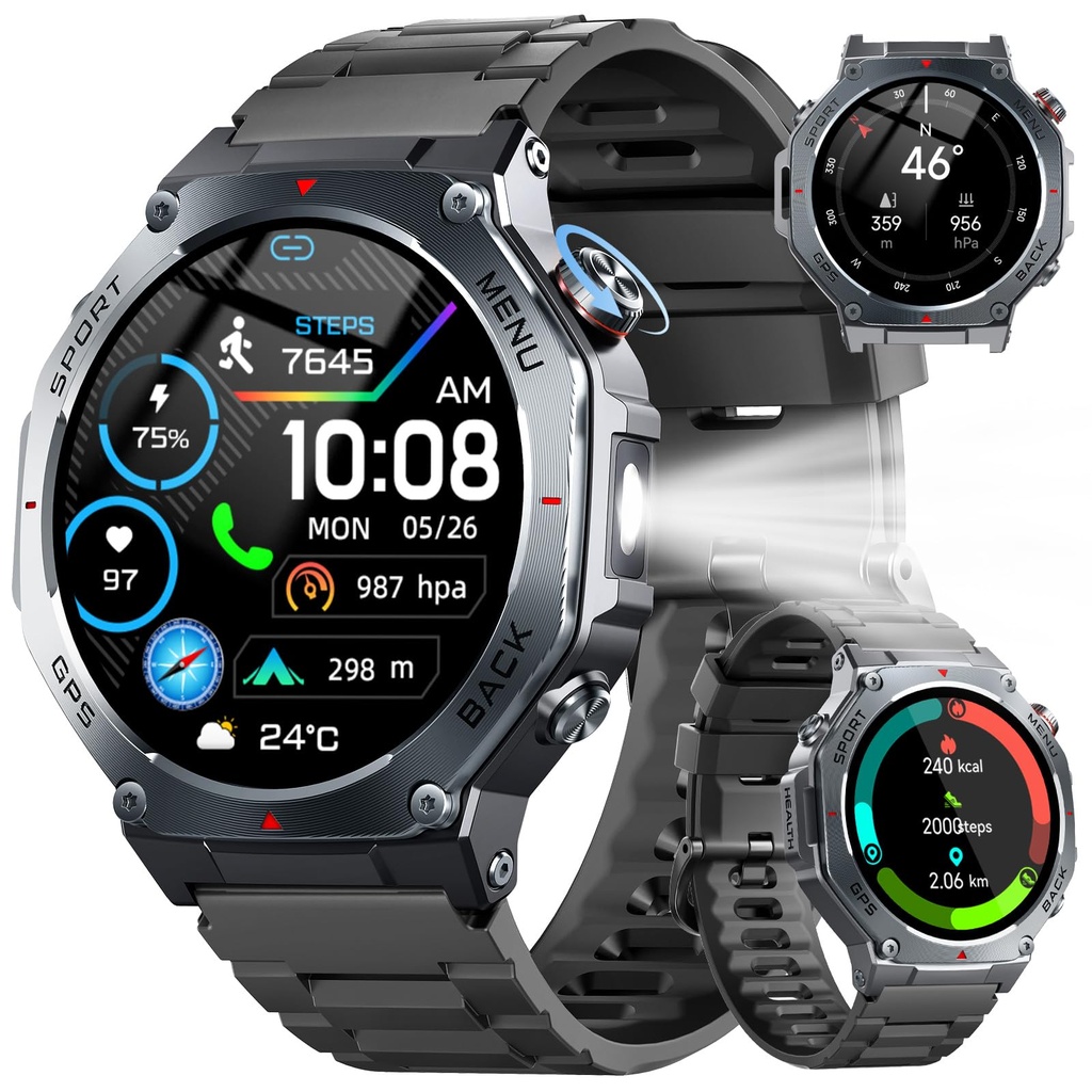 Smart Watch for Men Answer/Make Calls, 1.43" AMOLED Military Smart Watch with GPS/Torch