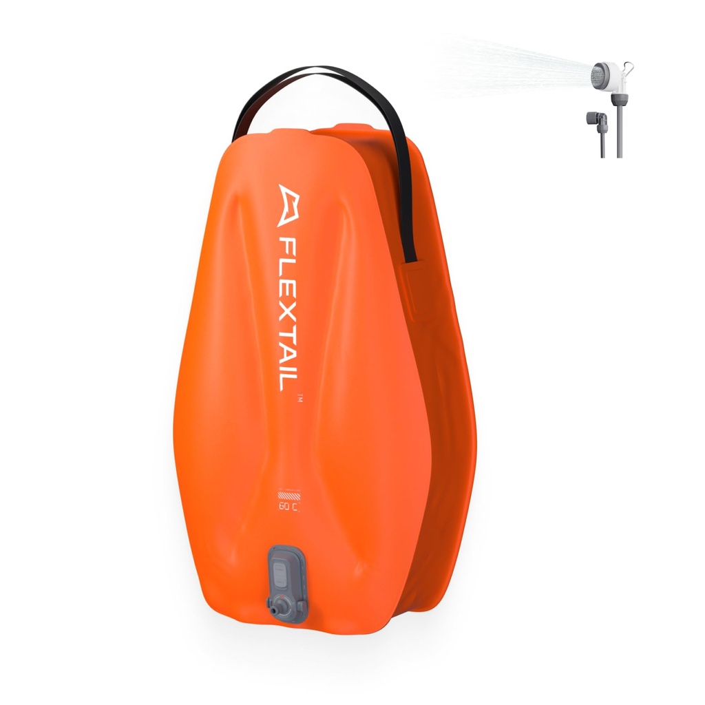 FLEXTAILGEAR Portable Camping Shower Bag 20L with Built-in Electric Pump, 2500mAh Rechargeable