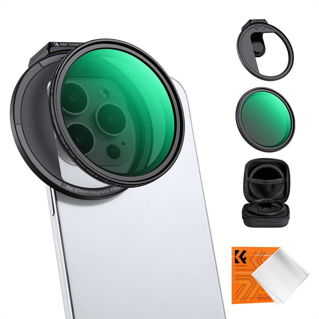 K&F CONCEPT 67mm Magnetic Variable ND2-32 Filter (1-5 Stop) Set for Phone Lens Camera Mount