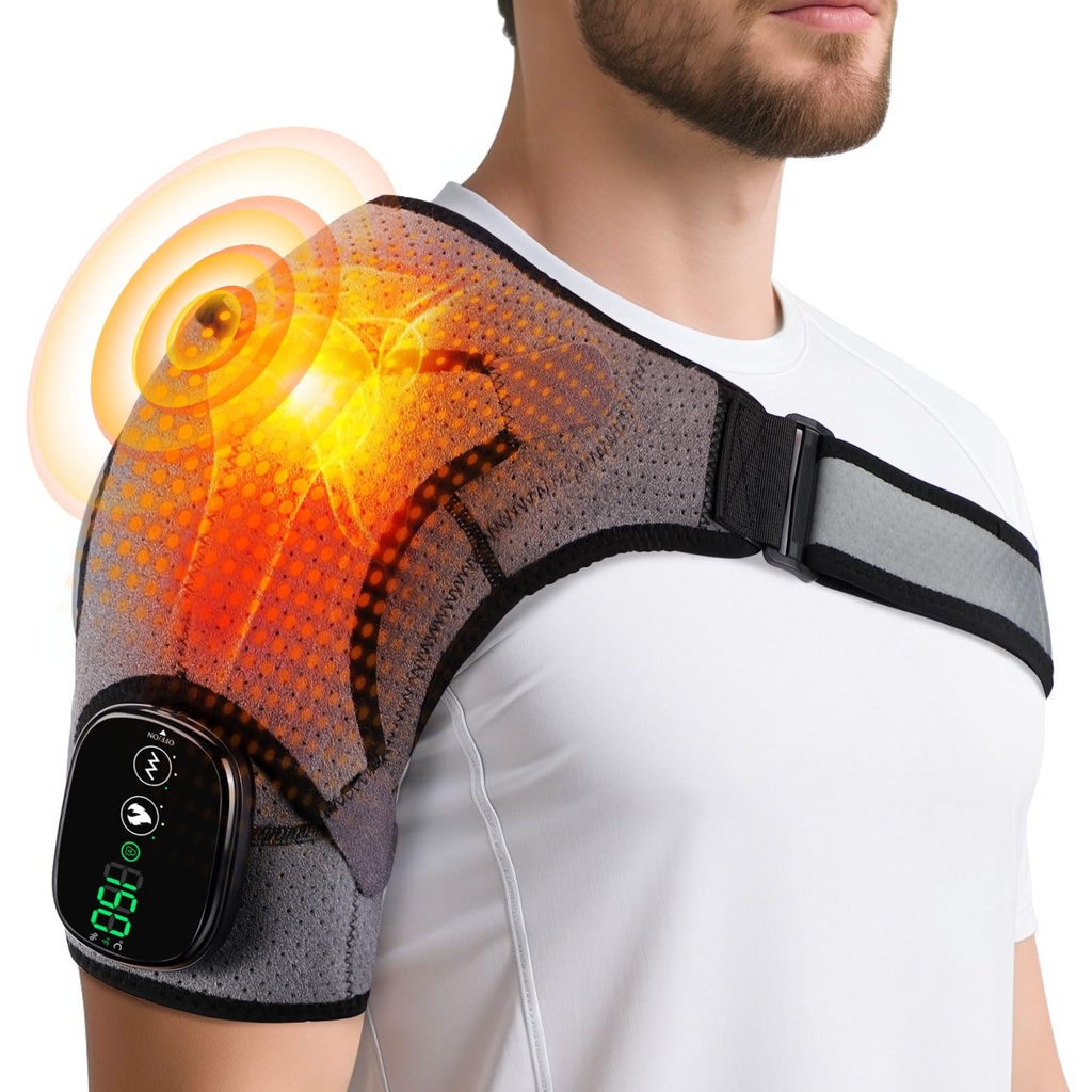 Cordless Heated Shoulder Massager Pad, Shoulder Heating Brace with Adjustable 3-Level 