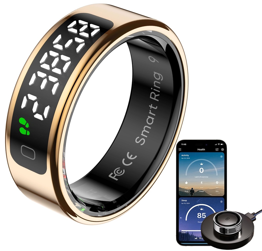 findtime Smart Ring with Display Sleep Tracker Heart Rate Blood Oxygen Monitor 