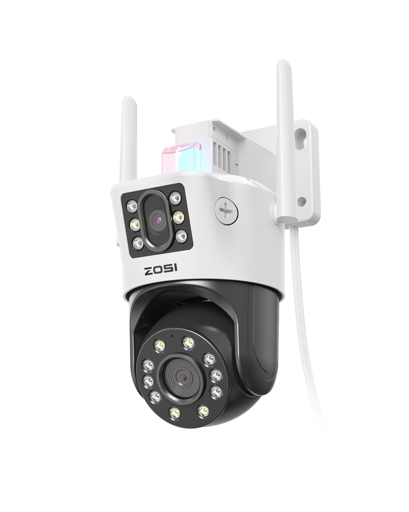 ZOSI Dual-Lens WiFi Outdoor Security Camera with 8X Hybrid Zoom, 4MP+4MP Dual View Home CCTV