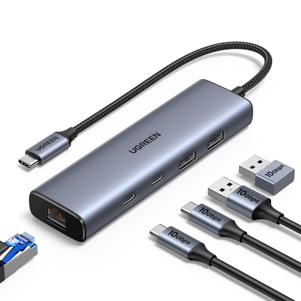 UGREEN USB C Hub Ethernet, 10Gbps USB 3.2 Ethernet Adapter with 2 x USB-C Port