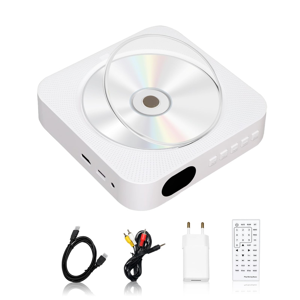 Adirigo Portable CD/DVD Player with Bluetooth,Wall Mountable Built-in HiFi Speakers, Home A