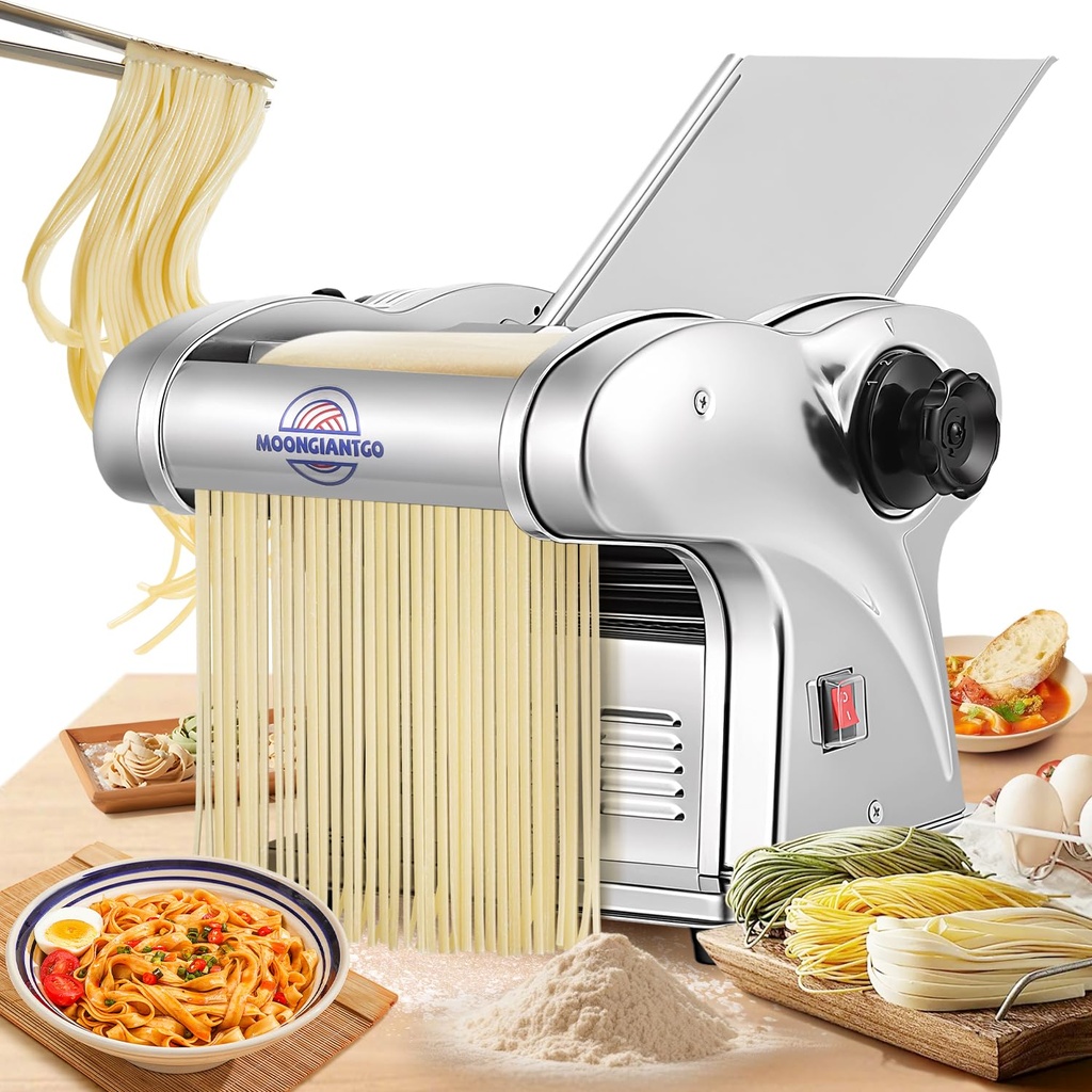 Moongiantgo Electric Pasta Machine Fresh Stainless Steel Pasta Machine with 3 Blades 1.5 mm