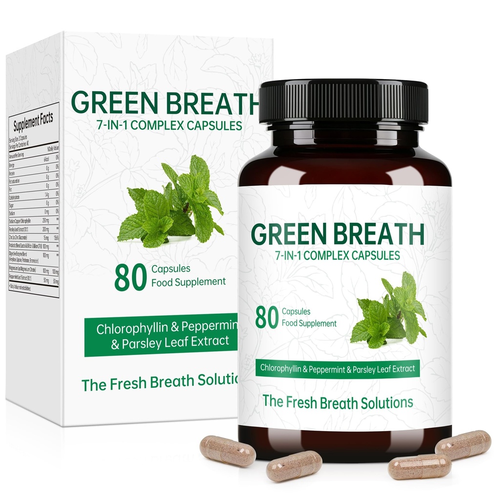 7-in-1 Chlorophyll Breath Bad Breath Capsules, Natural Internal Deodorant Supplement